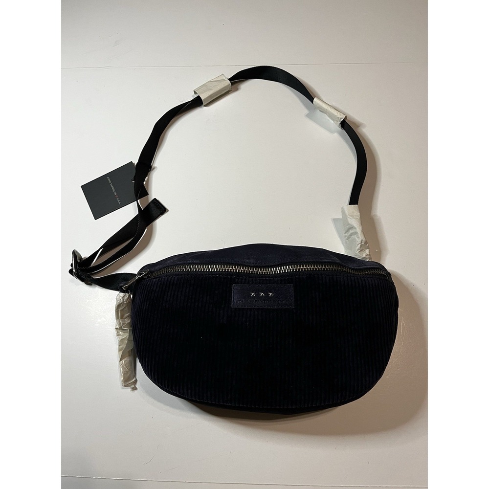John Varvatos NWT Suede Corduroy Crossbody Bag Blue Three Star USA